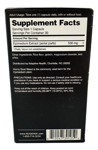 Nugenix Horny Goat Weed Extracto Epimedium 30 Cápsulas Sin Sabor