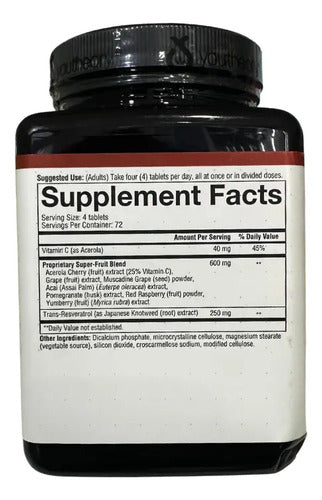 Resveratrol Antioxidante Vitaminas Mujer Hombre 290 Tabletas Sin Sabor