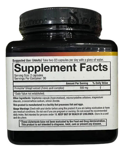 Shilajit Del Himalaya Aumento De Energía 60 Capsulas Sin Sabor