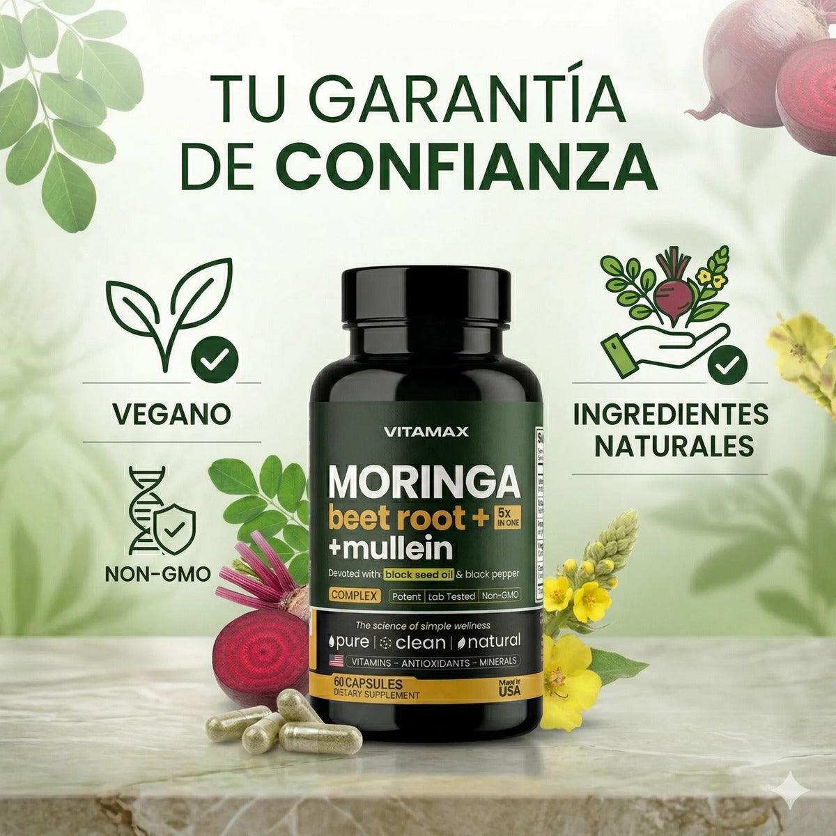 Moringa Extremadamente Eficaz Con 60 Cápsulas Antioxidante Sin Sabor