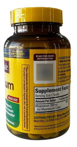 Magnesio 250mg De 200 Tabletas Magnesium Metabolismo Sin Sabor