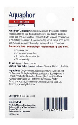 Bálsamo Labial Reparador Aquaphor - Barra Reparadora 4,8 G