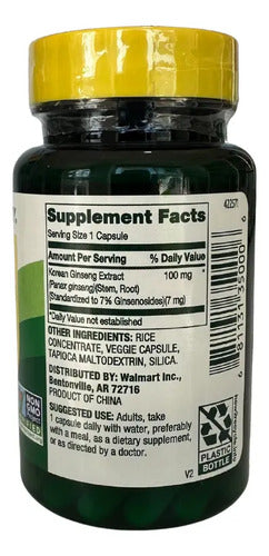 Ginseng Coreano 100 Mg 60 Capsulas Mejora Concentración Sin Sabor