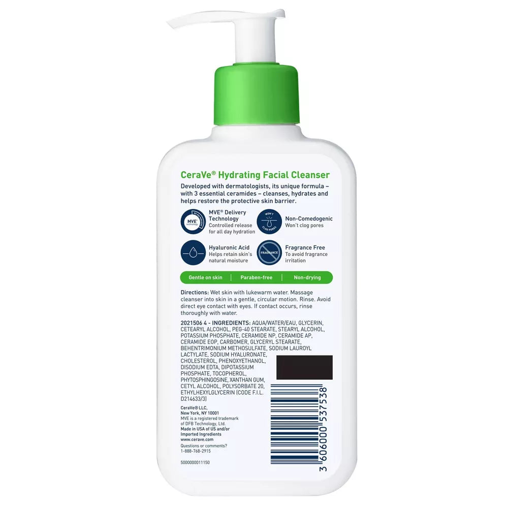 CeraVe Face Wash Hydrating Facial Cleanser Limpiador Facial Hidratante (237 ml)