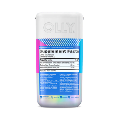 Olly Ashwagandha, Maca y Damiana Suplemento Alimenticio 40 Cápsulas