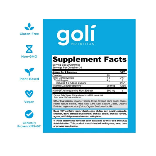 Goli Nutrition Ashwagandha KSM-66 + Vitamina D2 30 Gomitas
