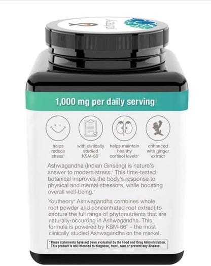 YouTheory Ashwagandha 180 Capsulas Reduce Ansiedad Y Estrés