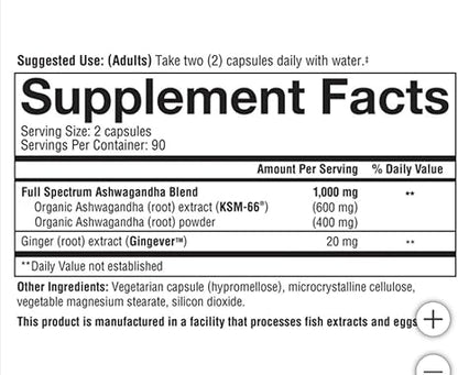 YouTheory Ashwagandha 180 Capsulas Reduce Ansiedad Y Estrés