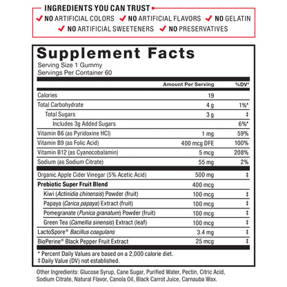 Force Factor ProbioSlim ACV Gummies Suplemento Gomitas Vinagre De Manzana 60pz