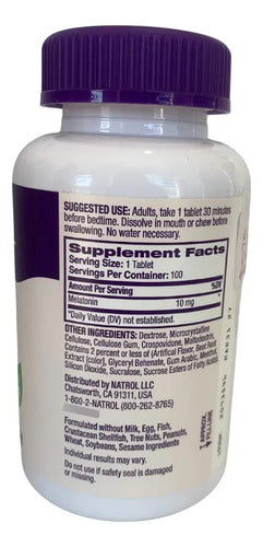 Melatonina 10 Mg Sabor Fresa 100 Tabletas Apoyo Dormir Mejor Fresa
