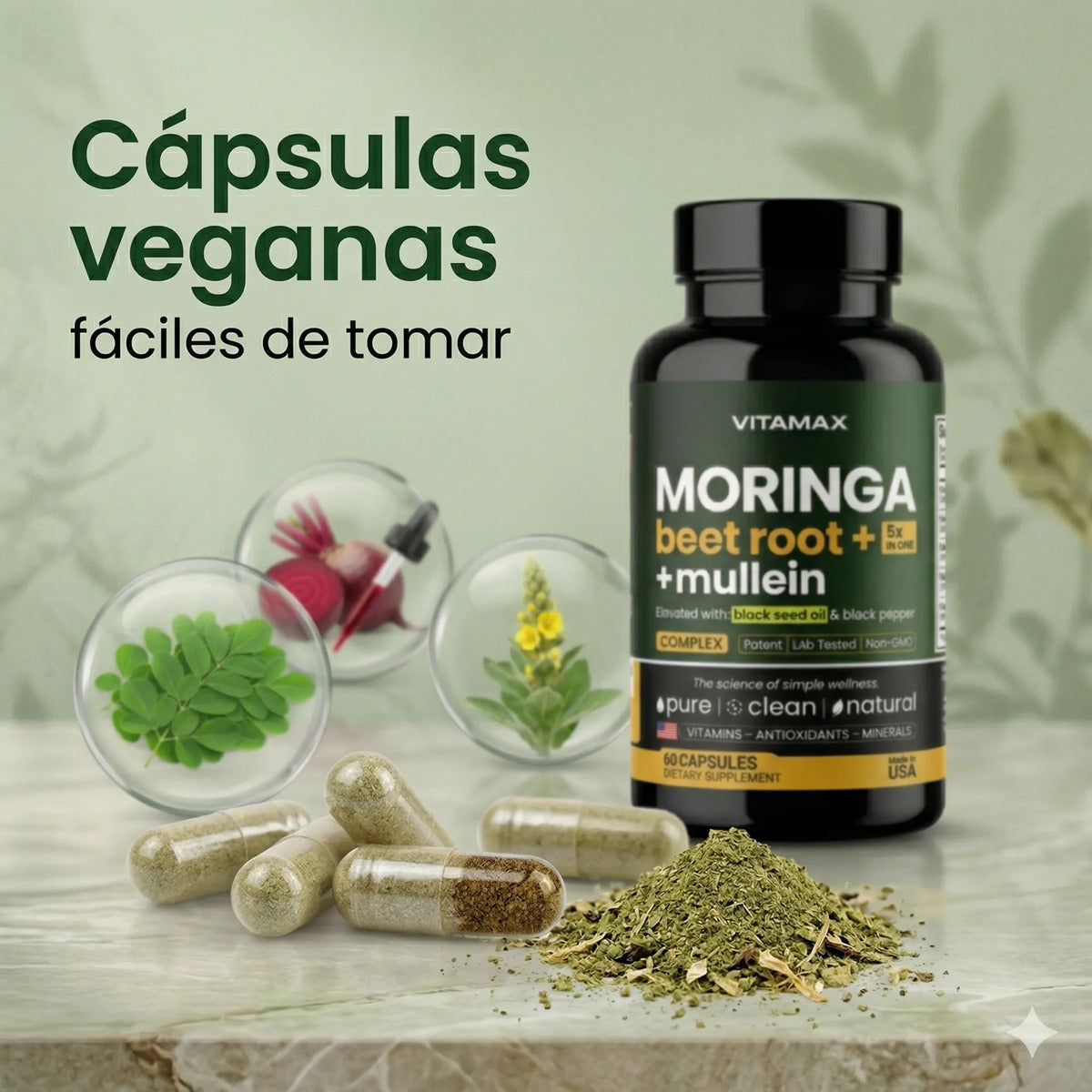 Moringa Extremadamente Eficaz Con 60 Cápsulas Antioxidante Sin Sabor