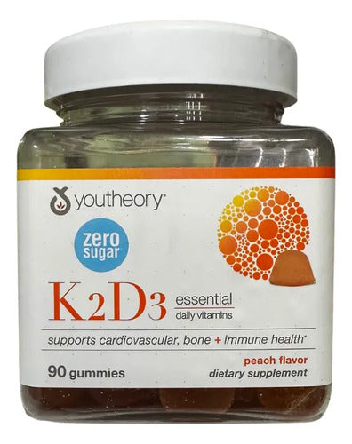 Vitamina K2 + D3 Sin Azúcar Salud Cardiovascular 90 Gomitas Durazno