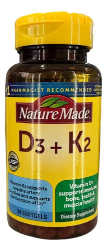 Suplemento Vitaminas K2 + D3 Con 30 Capsulas Blandas Veganas Sin Sabor