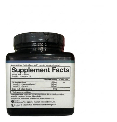 Ksm-66 Ashwagan Antiestrés Suplemento Premium 60 Capsulas Sin Sabor