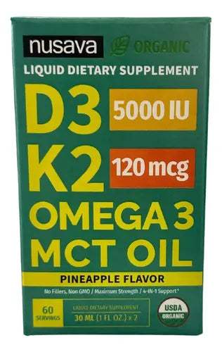 Suplemento Vitamina D-3 Y K-2 Omega 3 Mct Piña 60 Porciones Sin Sabor