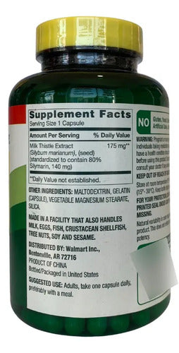 Cardo Mariano 175 Mg 180 Capsulas Sin Sabor Libre De Gluten Sin Sabor
