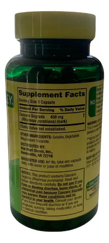 Cascara Sagrada 100 Capsulas Suplemento Herbal Sabor Frutal Sin Sabor