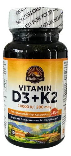 Frasco Vitamina K2 + D3 Con 90 Cápsulas Veganas Salud Ósea Sin Sabor