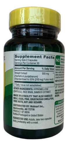 Shilajit 500 Mg 60 Capsulas Apoyo Inmunológico Ácido Fúlvico Sin Sabor