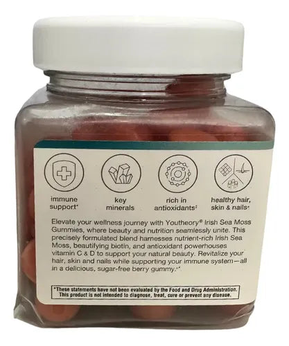 Irish Sea Moss 90 Gomitas Musgo Marino Biotina Vitamina C, D Sin Sabor