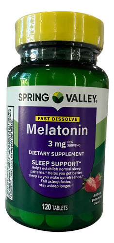 Melatonina 3 Mg Ayuda Al Sueño 120 Tabletas Sabor Fresa Fresa