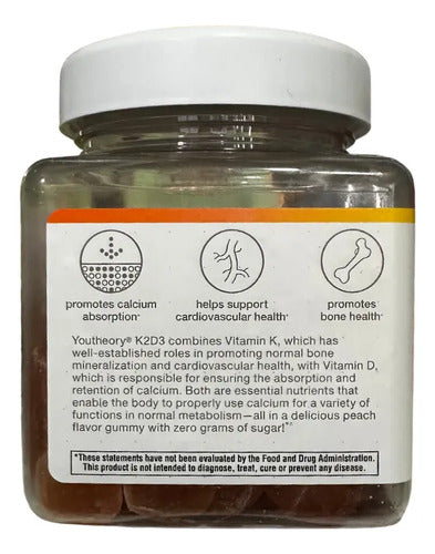 Vitamina K2 + D3 Sin Azúcar Salud Cardiovascular 90 Gomitas Durazno