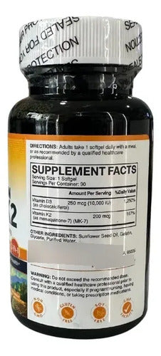 Frasco Vitamina K2 + D3 Con 90 Cápsulas Veganas Salud Ósea Sin Sabor