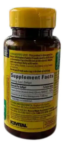 Suplemento Vitaminas K2 + D3 Con 30 Capsulas Blandas Veganas Sin Sabor