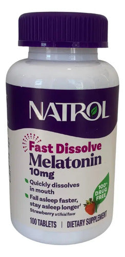 Melatonina 10 Mg Sabor Fresa 100 Tabletas Apoyo Dormir Mejor Fresa