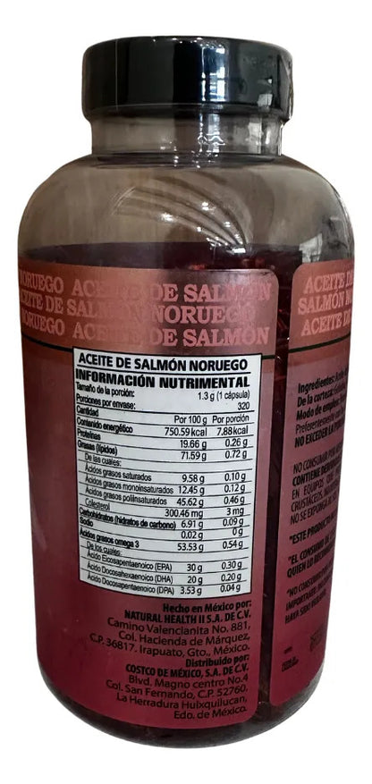 Bote Aceite Salmon Noruego Omega 3 All Nature 320 Cápsulas Sin Sabor