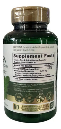 Moringa 6000mg Potente Superalimento Antioxidante 180 Caps Sin Sabor