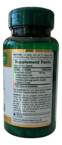 Suplemento Nature's Bounty Ginkgo Biloba 120 Mg 100 Cápsulas Sin Sabor