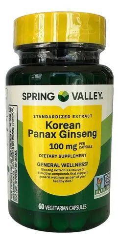 Ginseng Coreano 100 Mg 60 Capsulas Mejora Concentración Sin Sabor