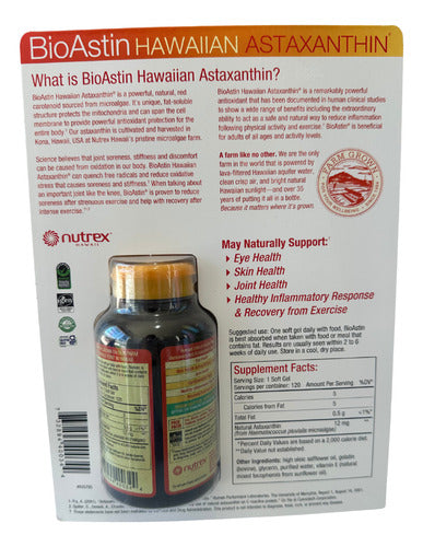 Astaxantina Hawaiiana 12mg 120 Cápsulas Bioastin Sin Sabor