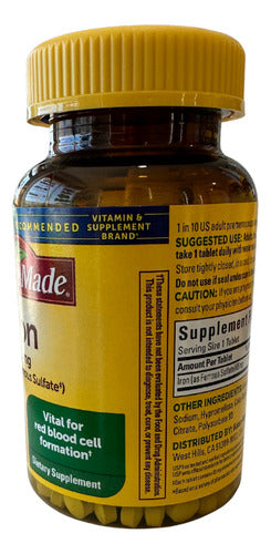 Nature Made Hierro 65 Mg 365 Tabletas Americano Sin Sabor Sin Sabor