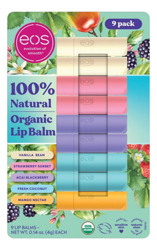 Eos 100% Natural Organic Lip Balm 9 Pack Bálsamo Labial