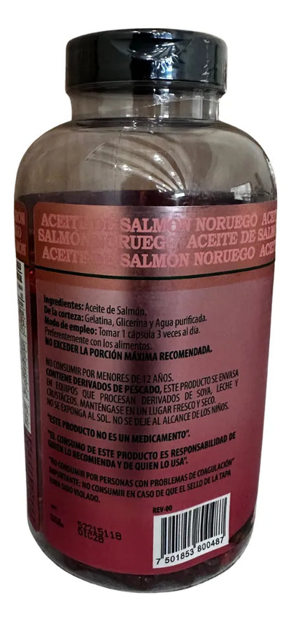 Bote Aceite Salmon Noruego Omega 3 All Nature 320 Cápsulas Sin Sabor