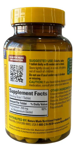 Magnesio 250mg De 200 Tabletas Magnesium Metabolismo Sin Sabor