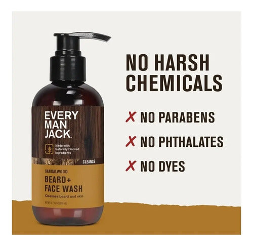 Every Man Jack Beard + Face Wash, Sandalwood - Verde Oscuro