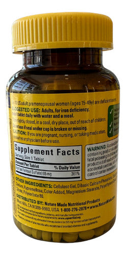 Nature Made Hierro 65 Mg 365 Tabletas Americano Sin Sabor Sin Sabor