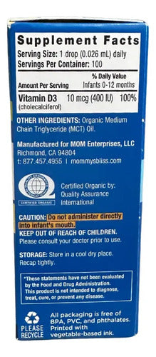Suplemento Drops Vitamina D3 Para Bebés Gotas 3.24ml Sin Sabor