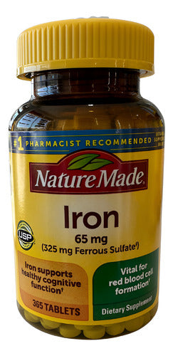Nature Made Hierro 65 Mg 365 Tabletas Americano Sin Sabor Sin Sabor