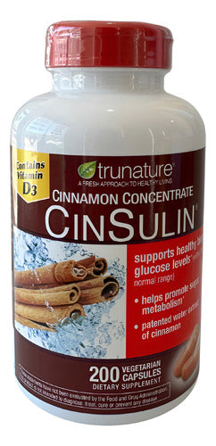 Cinsulin Trunature 200 Capsulas Vitamina D3 Metabolismo Sin Sabor
