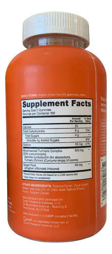 Cúrcuma + Gengibre Qunol 200 Gomitas Suplemento Vegano Naranja Cremosa