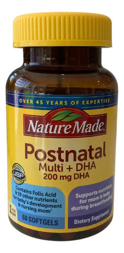 Nature Made Postnatal Multi + Dha 200 Mg 60 Softgels Sin Sabor