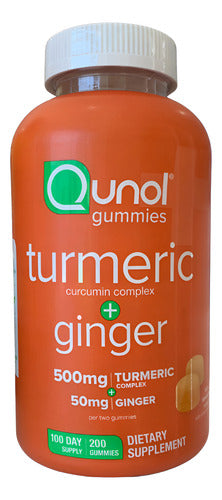 Cúrcuma + Gengibre Qunol 200 Gomitas Suplemento Vegano Naranja Cremosa