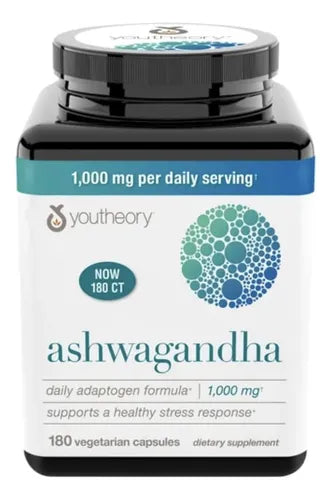 Youtheory Ashwagandha con Jengibre 1000mg (180 Cápsulas) Suplemento Alimenticio