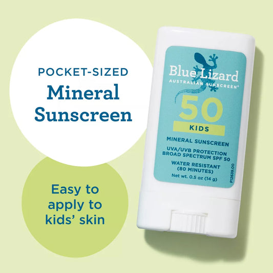 Blue Lizard Kids' Mineral Sunscreen Stick Face And Body SPF 50+ Protector Solar Mineral Barra Para Niños 0.5oz