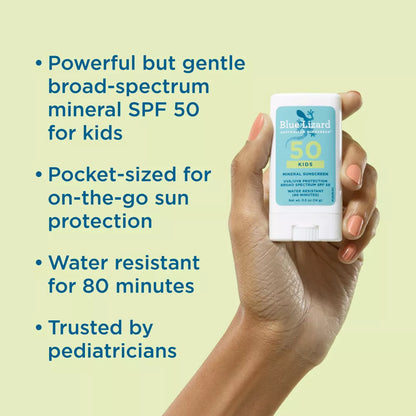 Blue Lizard Kids' Mineral Sunscreen Stick Face And Body SPF 50+ Protector Solar Mineral Barra Para Niños 0.5oz