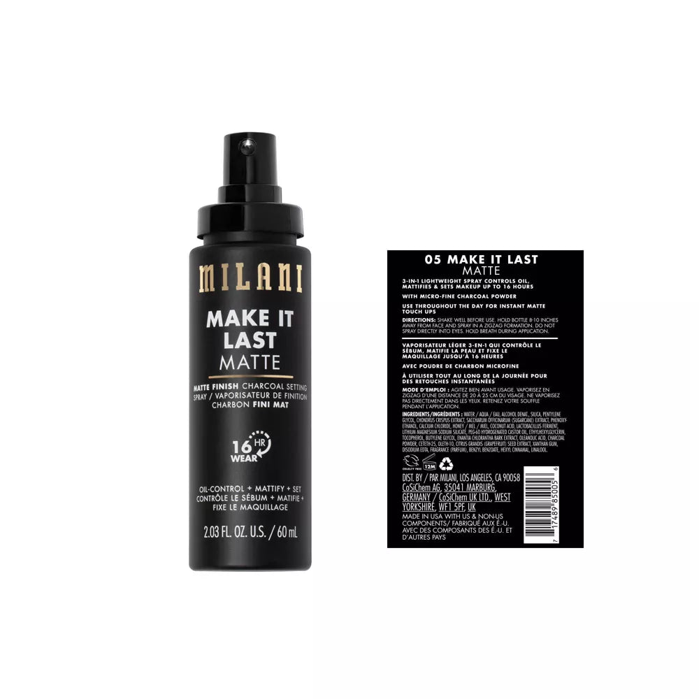 Milani Make It Last Matte Finish Charcoal Setting Spray Fijador